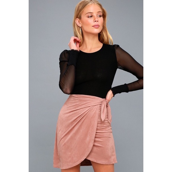 Lulus Dresses & Skirts - Lulu’s Faux Suede Blush Pink Wrap Mini Skirt